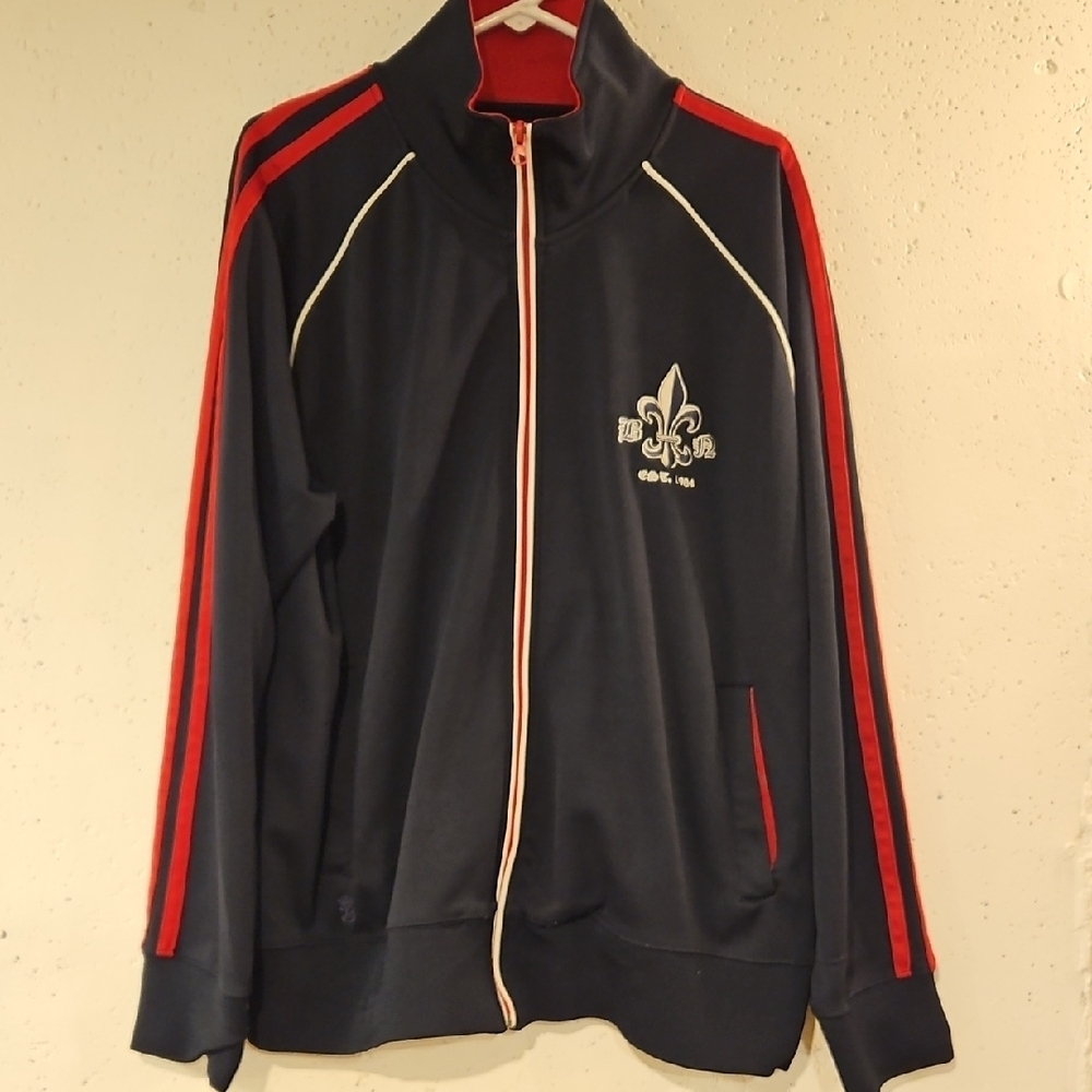Vintage 2000s Navy Fleur de Lis Track Jacket with Red & White Accents